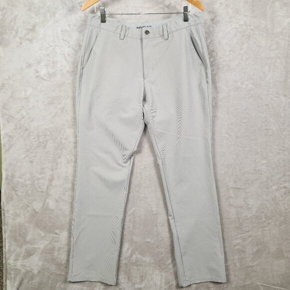 Adidas Golf Pants Size 34x32 Mens Flat Front Gray Stretch Striped - Picture 1 of 13